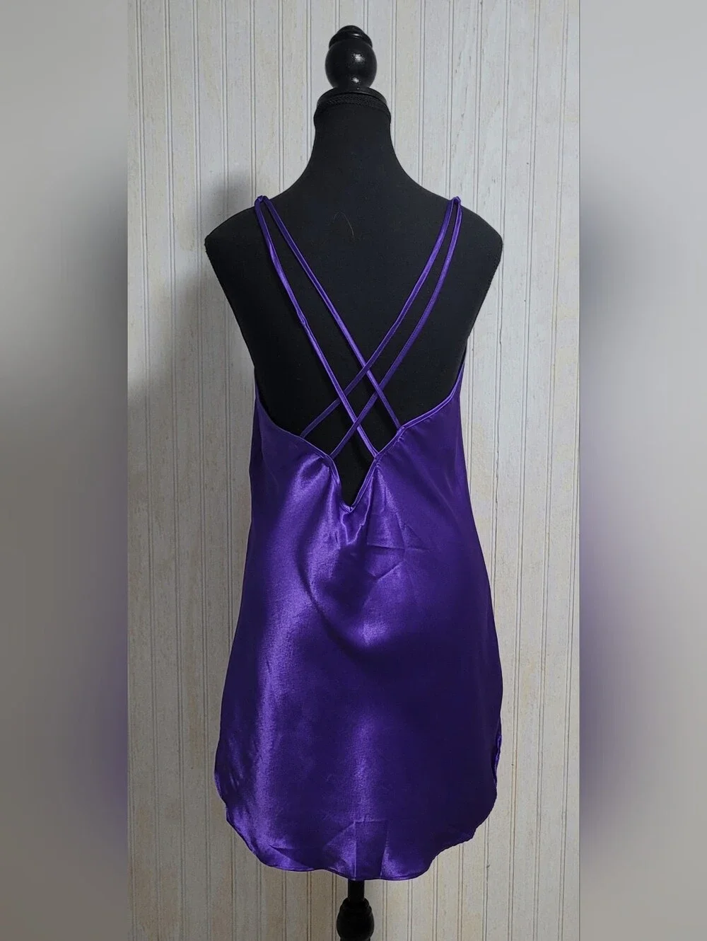 Vintage Josie Purple Satin Strappy Cross Back Slip Dress M